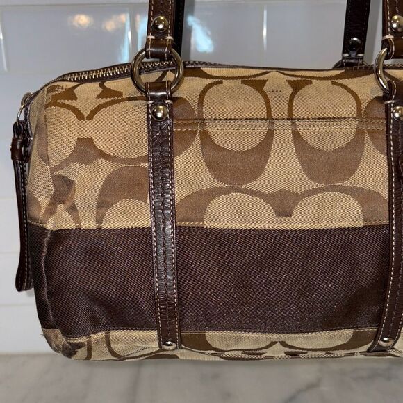 Coach Jacquard Signature Logo Striped Satchel Bag - Picture 2 of 16